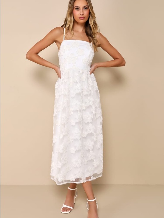Lulus Dresses & Skirts - Lulus Delightful Charisma White Embroidered Sequin Mesh Midi Dress